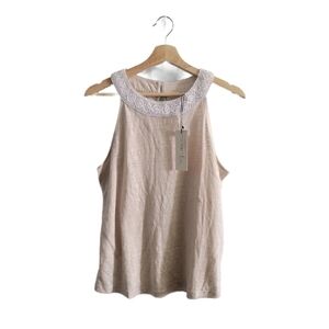 NWT RACHEL ZOE 100% Linen Sleeveless Lace Collar Top Size M